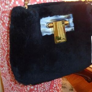 TORY BURCH FUN FUR BLACK Sheepskin bag